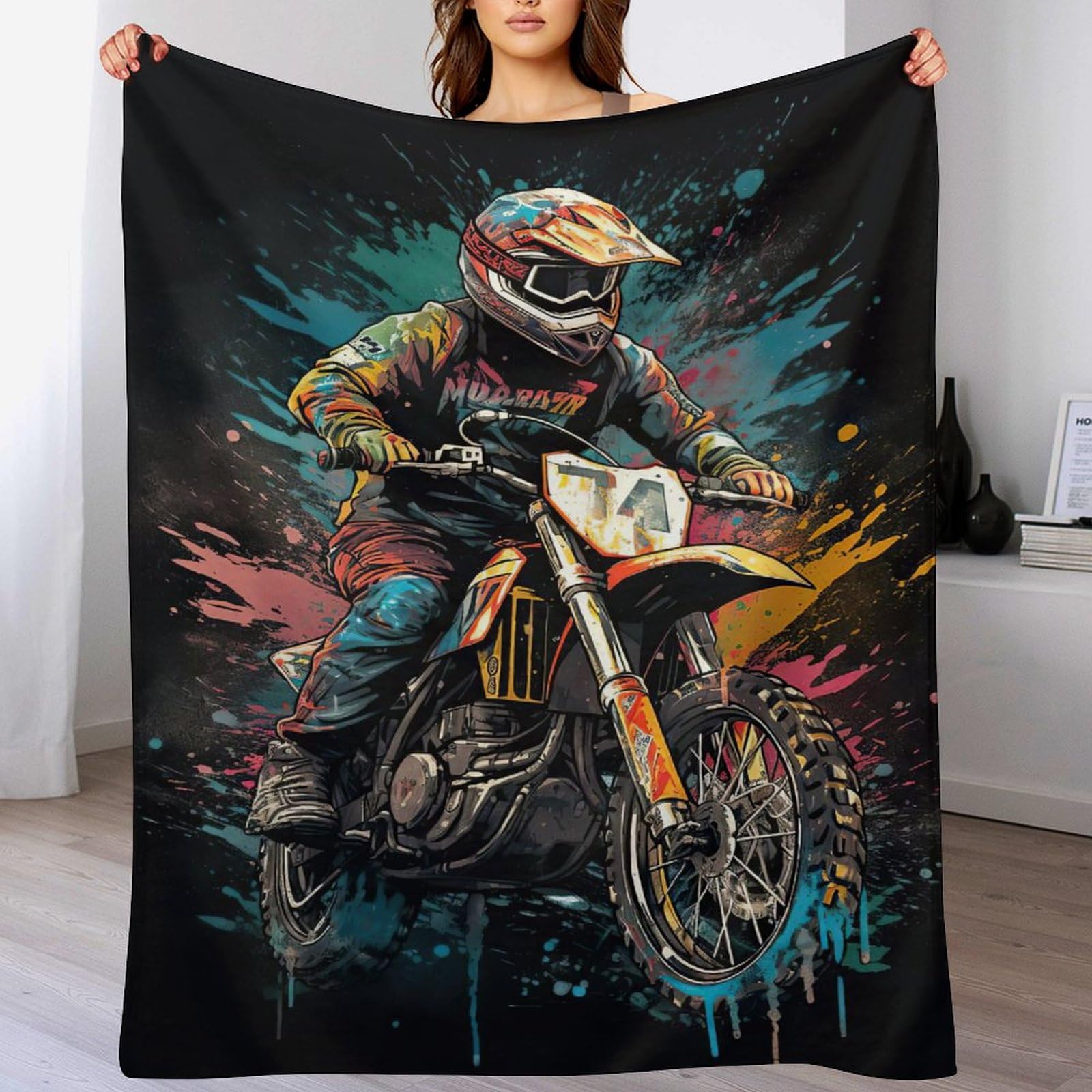 Couverture polaire motocross anti-froid en flanelle douce pour canapé et lit d'appoint