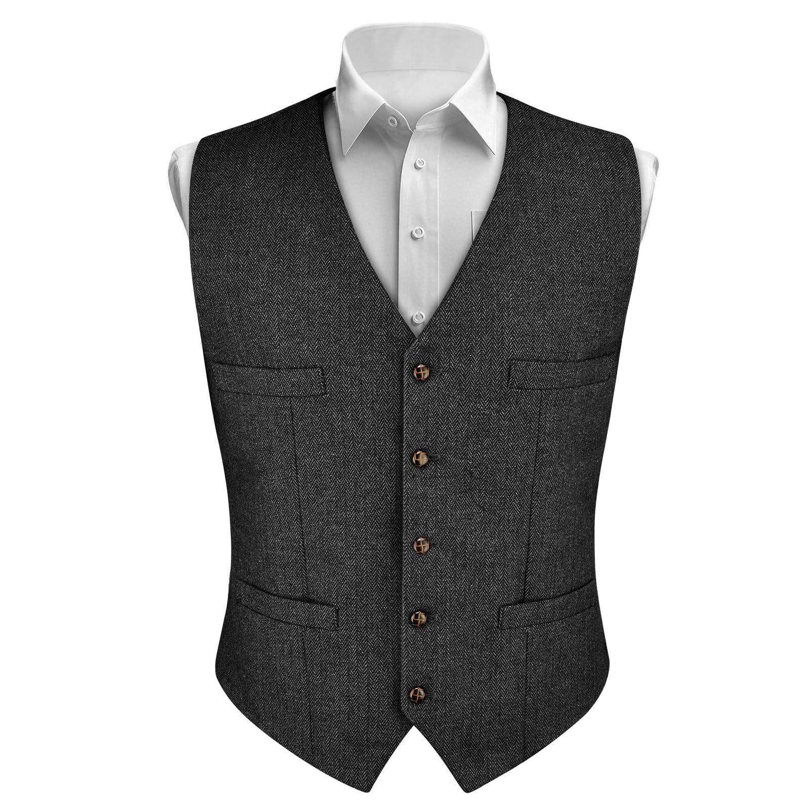 AUYAO Chaleco Formal Hombres, Traje de Espiga de Lana Casual para Hombre, Chaleco de Tweed para Novios de Boda, Boda Fiesta Negocio