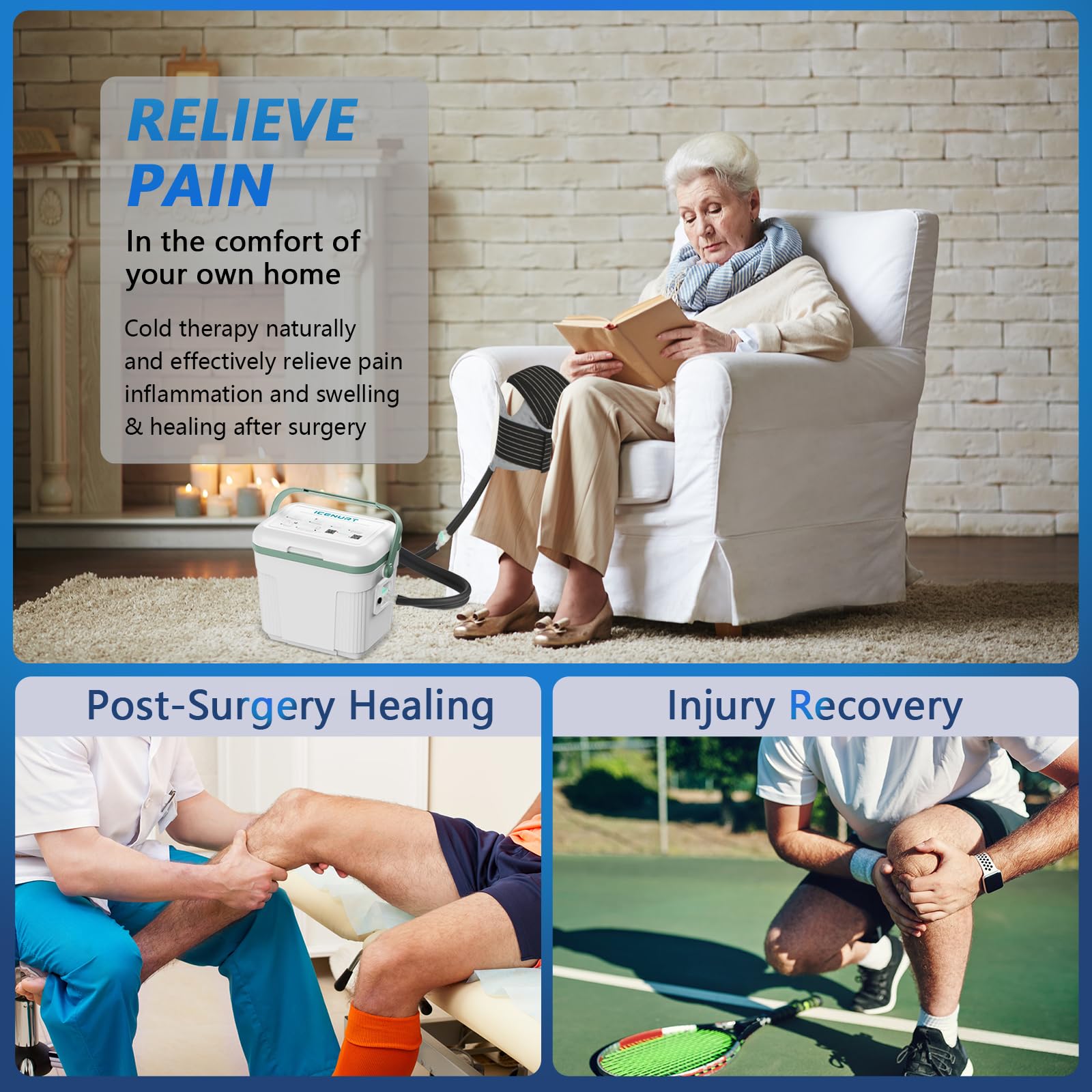 Máquina de terapia de frío con temporizador programable, máquina de hielo para rodilla después de la cirugía, recuperación de reemplazo de rodilla, sistema de crioterapia, alivio del dolor
