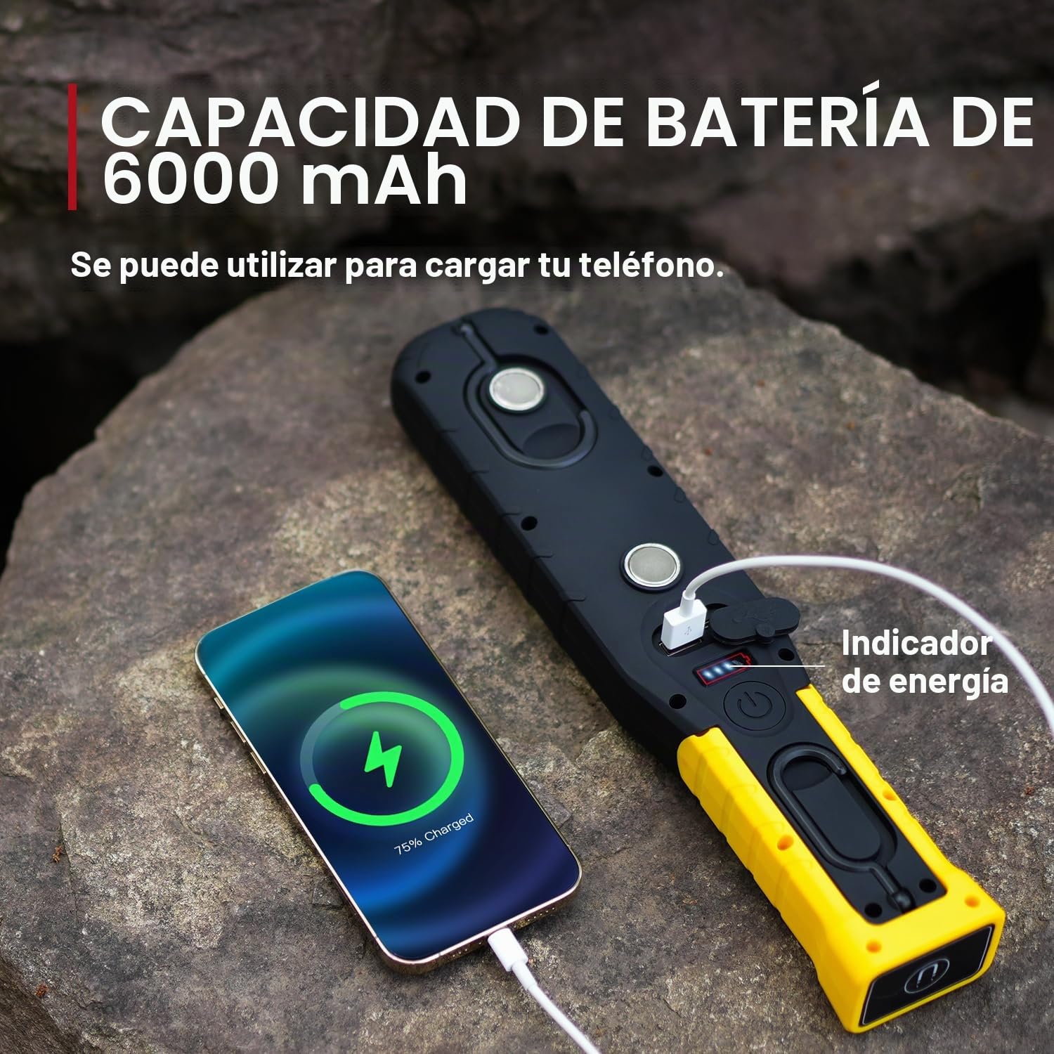 Lámpara LED de trabajo Napatyre para taller, 1000 lúmenes, linterna giratoria 180° con imanes y ganchos, 5 modos, COB para reparación de automóviles, inspección, garaje