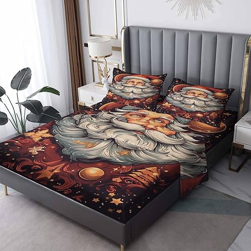 Miniatura 8 de Sábanas de Navidad tamaño individual  Lindas sábanas de microfibra suave con bolsillo profundo y patrón sin arrugas, 3 piezas (1 sábana bajera, 1