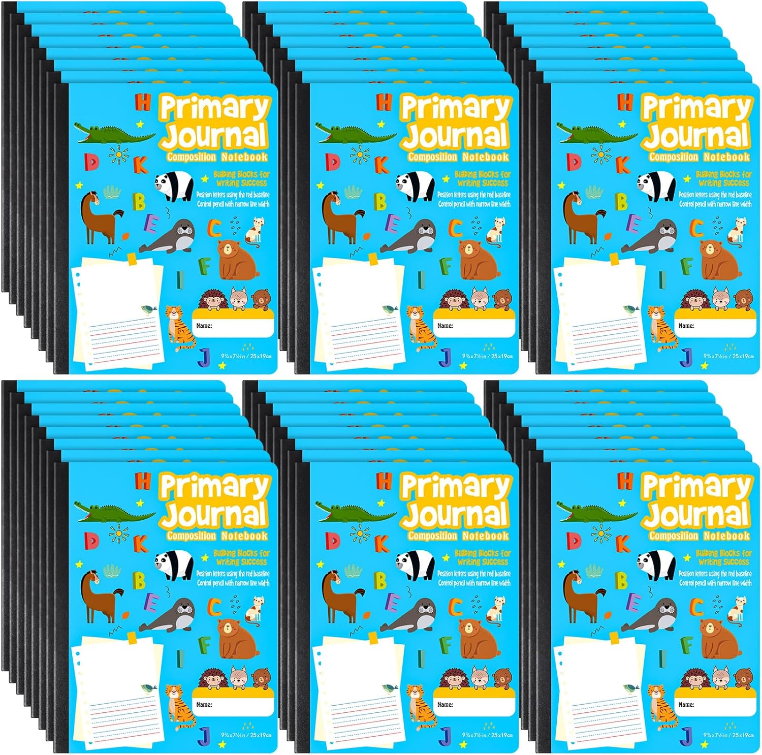 Watersay 48 Pcs Primary Composition Notebook K-2 with Picture Space Primary Journal Grades K-2 Animal Print 50 Sheet (100 Pages) Drawing and Writing Notebook for Preschool, 1st 2nd Grade (Blue Color)