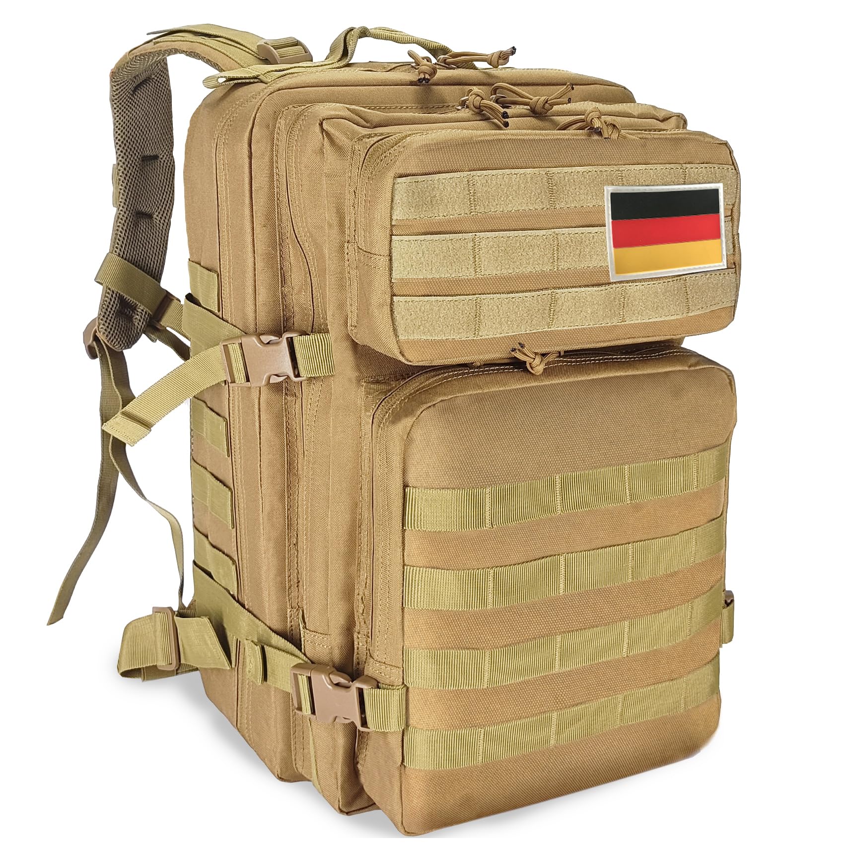 Militär Rucksack Herren,45L Groß Rucksack Wasserdicht Outdoor Assault Survival Wanderrucksack Herren, Taktischer Backpack Geeignet für Jagd,Wandern,Camping und Andere Outdoor-Aktivitäten (Khaki)