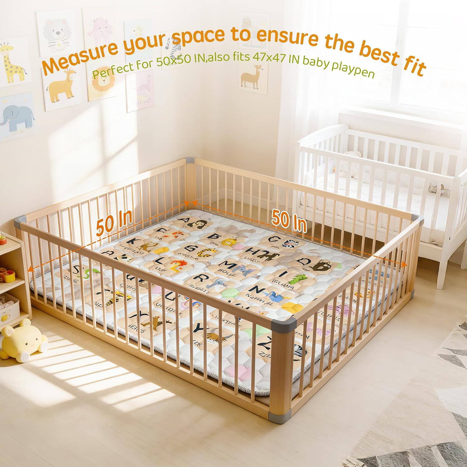 ENVTEK Baby Play Mat for Floor Playpen - 50" X 50" Playpen Mat,Thick One-Piece Crawling, Odorless Floor Mat, Non-Slip Cushioned Baby Playmat for Infants,Babies,Toddlers. Foldable and Machine Washable
