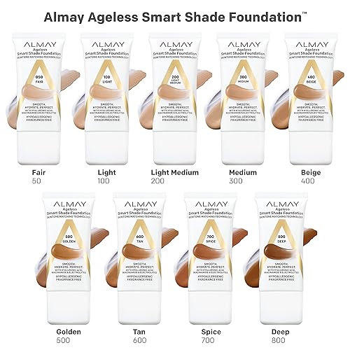Miniatura 8 de Almay Base antienvejecimiento, maquillaje facial Smart Shade con ácido hialurónico, niacinamida, vitamina C y E, hipoalergénico, sin fragancias, 050