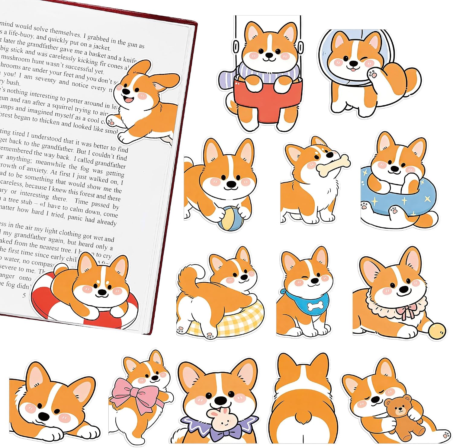 Corgi Magnetic Bookmarks Gifts - 15 Pcs Cute Dog Funny Bookmark