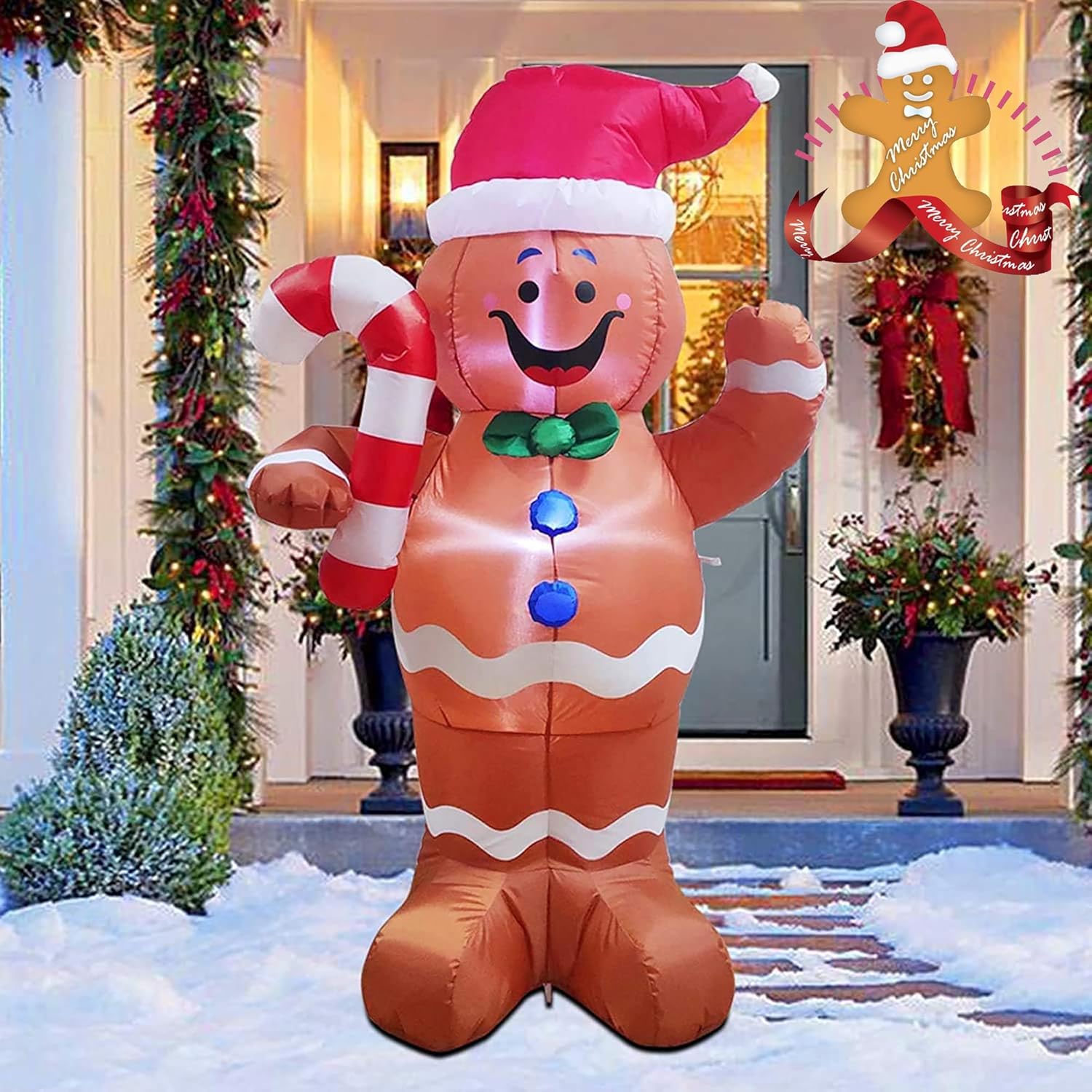 8Ft Christmas Inflatable Gingerbread Man Decoration Outdoor with LED Lights，Funny Gingerbread Christmas Blow Up Yard Decoration for Lawn Garden Patio Holiday Party Decor