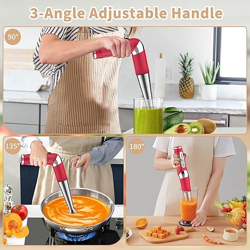 Miniatura 3 de Batidora de inmersión inalámbrica de mano potente batidora de mano eléctrica recargable, 21 velocidades y 3 ángulos ajustables con cuchillas de