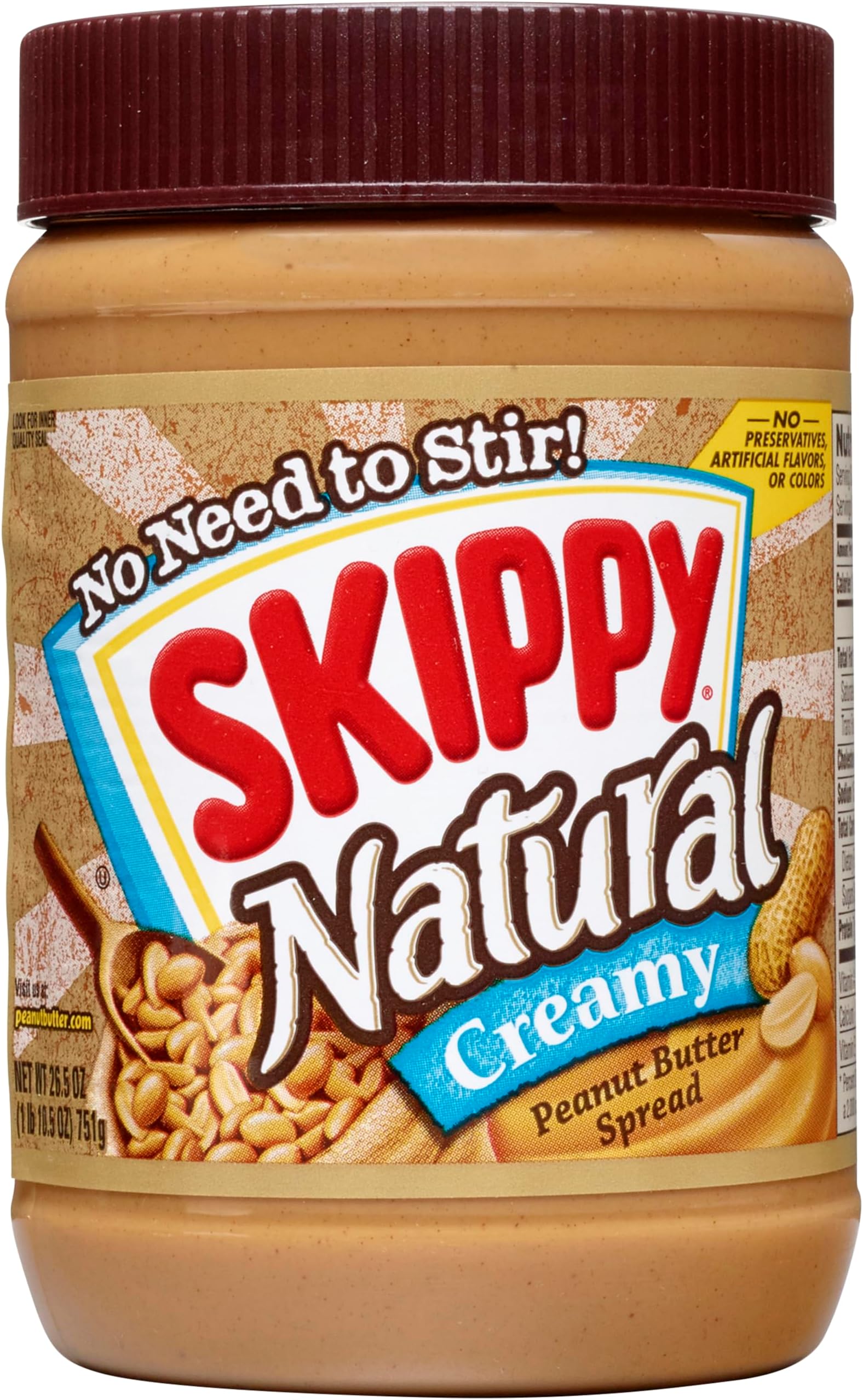 Natural Peanut Butter Creamy Spread, 26.5 oz Jar