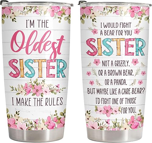 34HD Regalos para el Día de la Madre para hermana, vaso con tapa, de acero inoxidable de 20 onzas, con texto en inglés "I Would Fight A Bear for