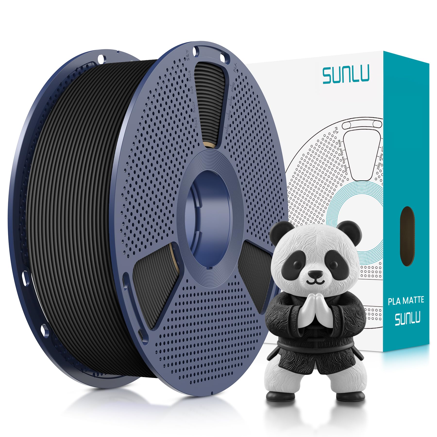 SUNLU Matte PLA Filament 1.75mm Schwarz, 3D Drucker Filament mit matter Oberfläche, Neatly Wound Filament, einfach zu bedienen, 1kg(2.2lbs) Spule PLA Filament für FDM 3D Drucker, Schwarz