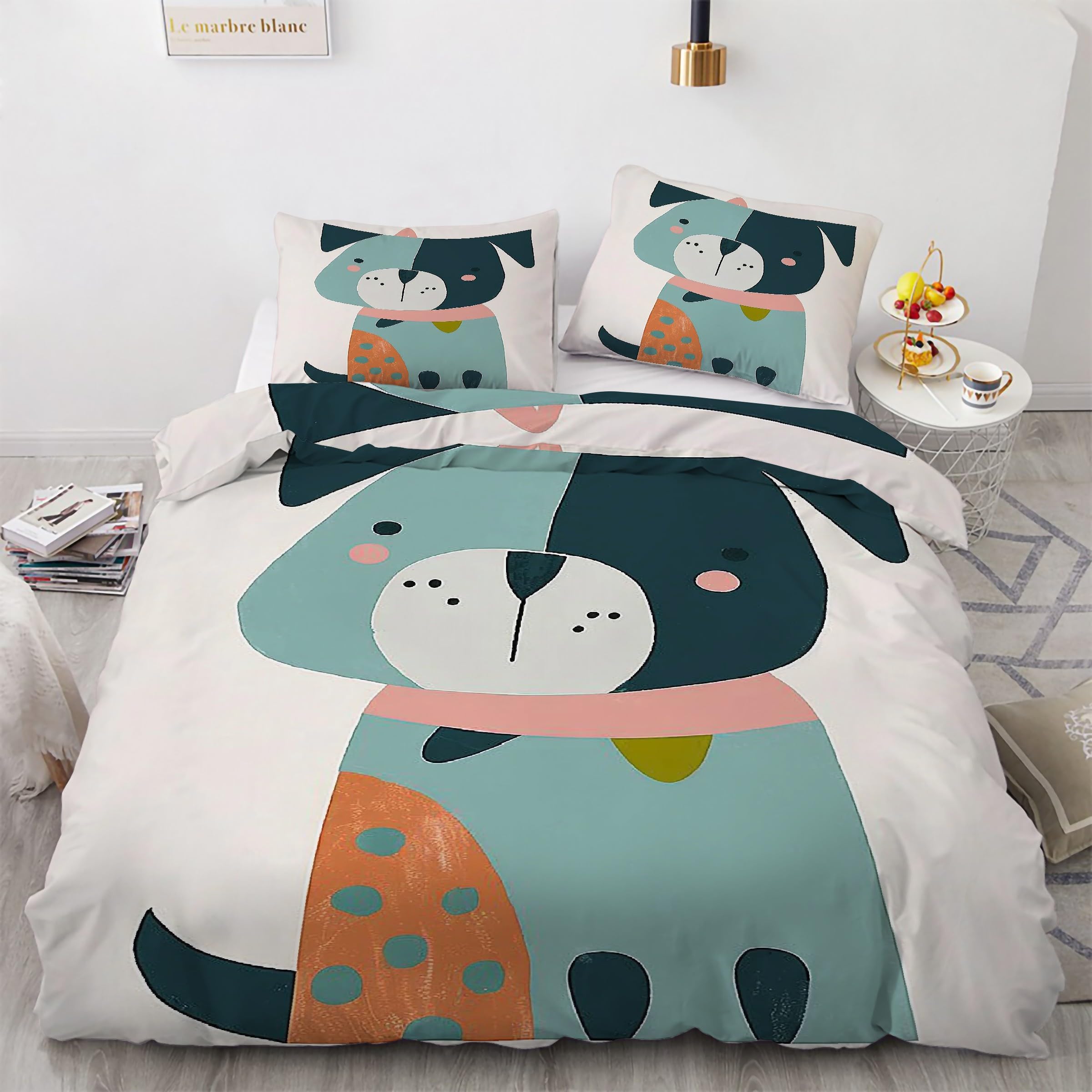 Housse de Couette 200x200 Chiot avec 2 Taies d'Oreiller en Microfibre Douce KG5518