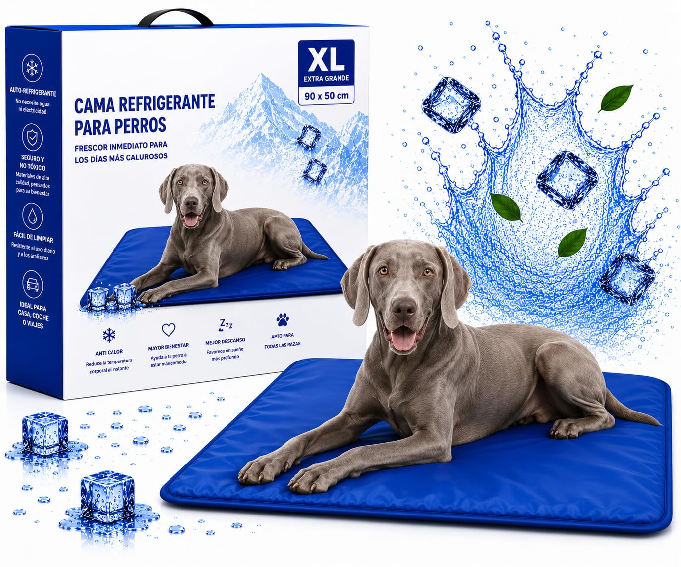 Cama Perro Verano 90x50 cm – Cama Refrescante Auto Refrigerante No Tóxica, Lavable, Antideslizante – Ideal para Verano, Interior y Exterior, Ideal para Perros, Gatos Verano Prevenir Calor
