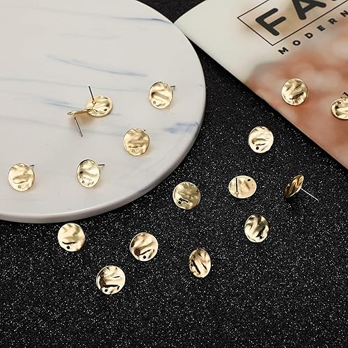 Miniatura 3 de 50 piezas de clavos planos redondos para orejas con agujero de asa, dijes de disco chapados de 13.0 mm para hacer pendientes DIY, suministros para