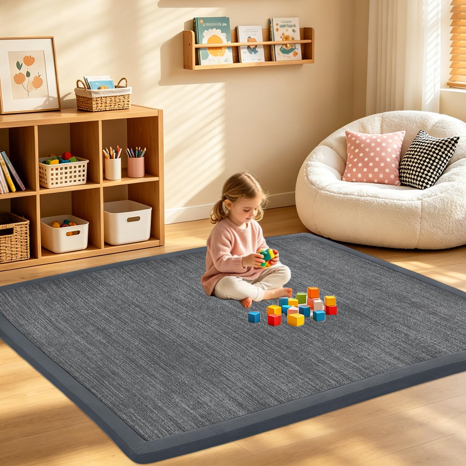 RZUMXOPY Baby Play Mat, 130 x 130 cm Thick Memory Foam Crawling Mat, Foam Floor Padded Playmats for Babies, Non-Slip Bottom