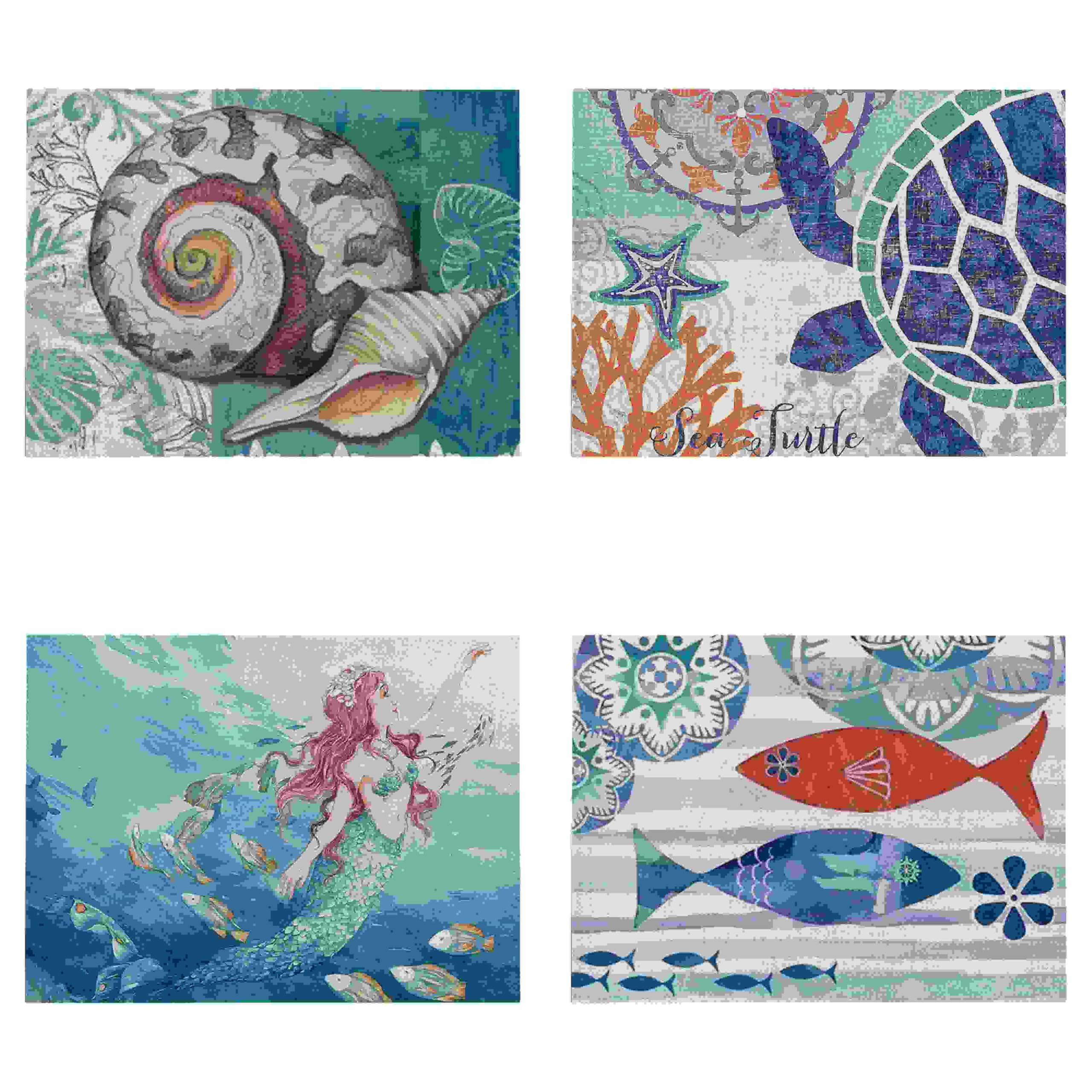 CEVAN Linen Named Placemat Cloth Table Mats Ocean Set Of 4, Rectangle Small Dark Blue Waterproof & Stain Proof Machine Washable Restaurant Use, 21x32cm