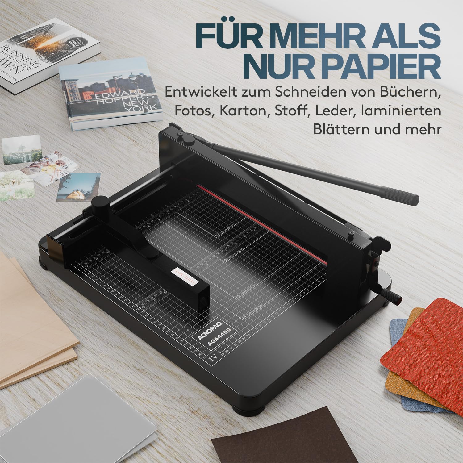 ACROPAQ Stapelschneider A4 - Für 400 Blatt, Hochleistungspapierschneider mit Schneidlineal für Präzisen Schnitt - Hebelschneider, Papierschneider A4