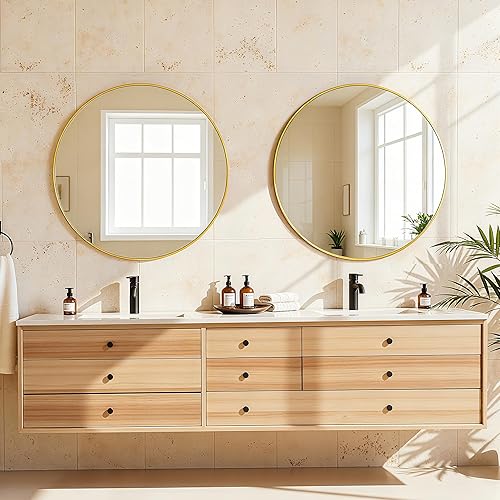 Miniatura 3 de Antok Espejo de pared, espejo de tocador de baño de 18 x 18 pulgadas, vidrio templado HD antioxidante, espejos montados en la pared para sala de