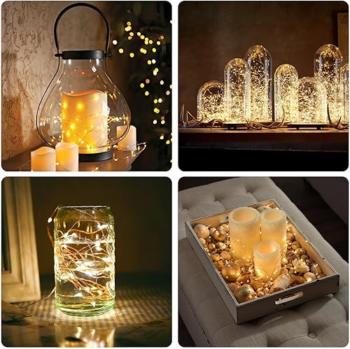 Miniatura 7 de 2 guirnaldas de luces LED de 50 luces LED que funcionan con pilas, alambre plateado, cadenas de 2 modos de luces para decoración de dormitorio y