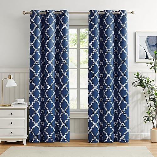 Melodieux Cortinas 100% opacas con estampado marroquà de 84 pulgadas de largo, para oscurecer la sala de estar, con aislamiento térmico y ojales, 42 Melodieux Cortinas 100% opacas con estampado marroquà de 84 pulgadas de largo, para oscurecer la sala de estar, con aislamiento térmico y ojales, 42