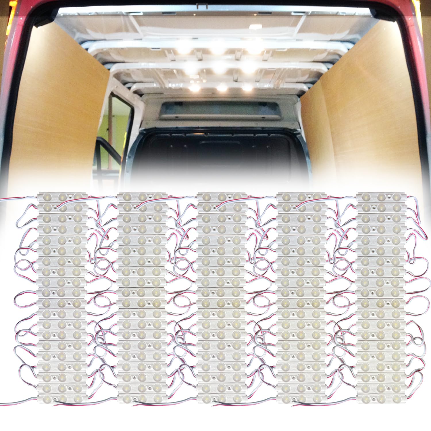 Ampper 12V 300 LEDs Interior Luces Van, LED Luces de techo para Van RV Barcos Caravanas Remolques y Más (100 Módulos, Blanco)