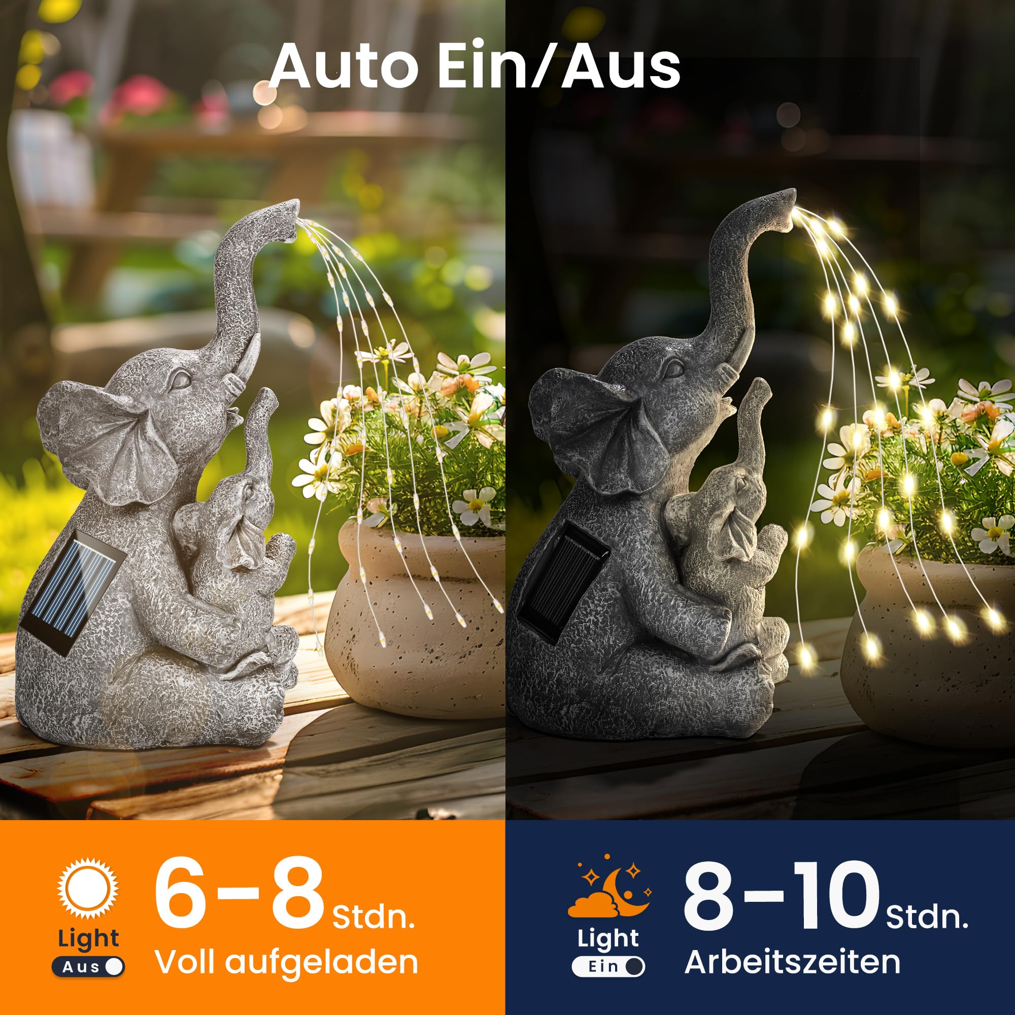 GIGALUMI Solar-Gartenstatuen, Elefantenfigur, Lichter für den Garten, einzigartige Geschenke für Mutter und Frauen, Terrassendekoration