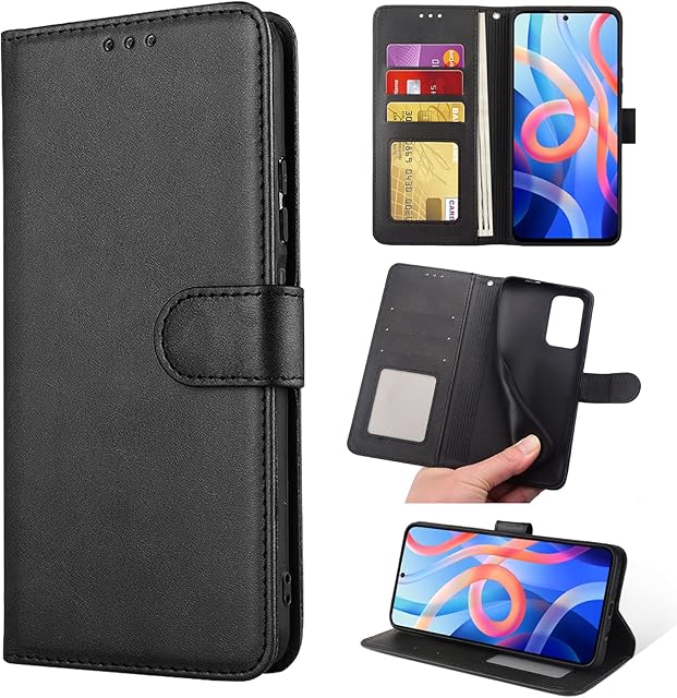 leQuiven Xiaomi Poco M4 Pro 5G/Note 11T Case Leather Wallet Book Flip Folio Stand View Cover with Card Slots Shockproof PU Leather Case+Inner TPU Silicone Phone Poco M4 Pro 5G Case (Black)
