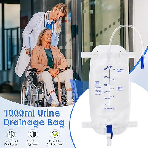 Miniatura 5 de Geiserailie Paquete de 5 bolsas de drenaje urinario de 16.9 fl oz con tubo de 12 pulgadas y válvula antirreflujo, bolsa de pierna de orina de gran