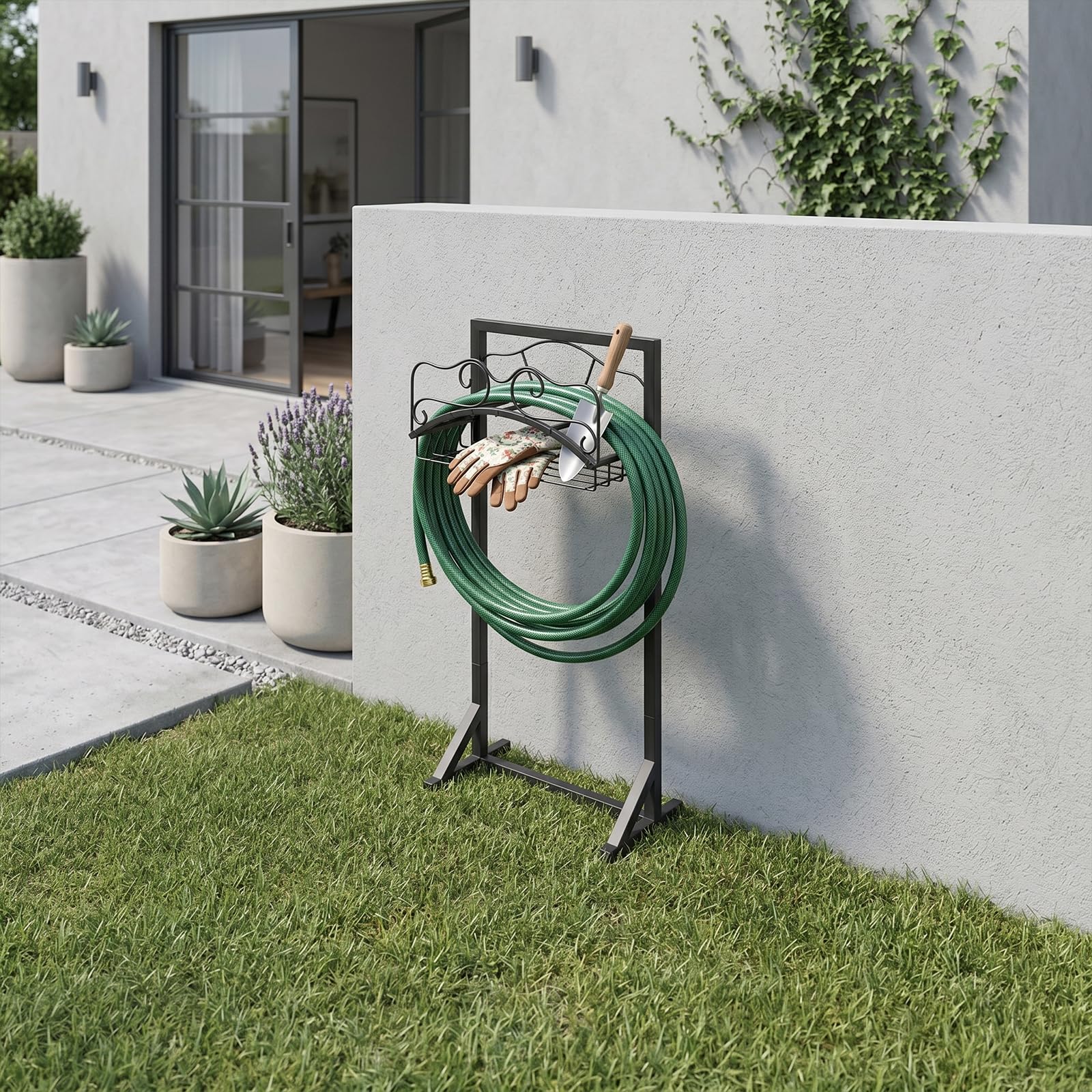 Supporto per tubo da giardino autoportante, in metallo, 106 cm