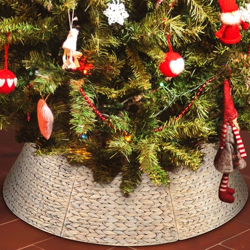 Liliful Christmas Tree Collar Woven Wicker Farmhouse Rustic Tree Skirt Basket Ri