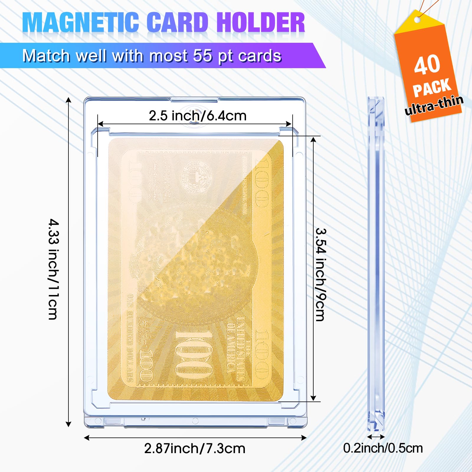 SATINIOR Lot de 40 porte-cartes magnétiques ultra fins en acrylique 55 pt - 6,3 x 9,9 cm - Protection UV - Pour cartes de sport, baseball, échange, stockage et affichage