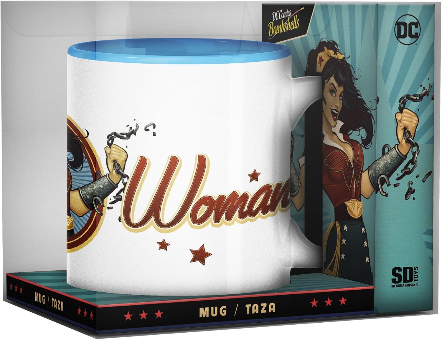 SD Toys Mug with Design Wonder Woman Chain, Ceramic, White and Blue, 10 x 14 x 12 cm