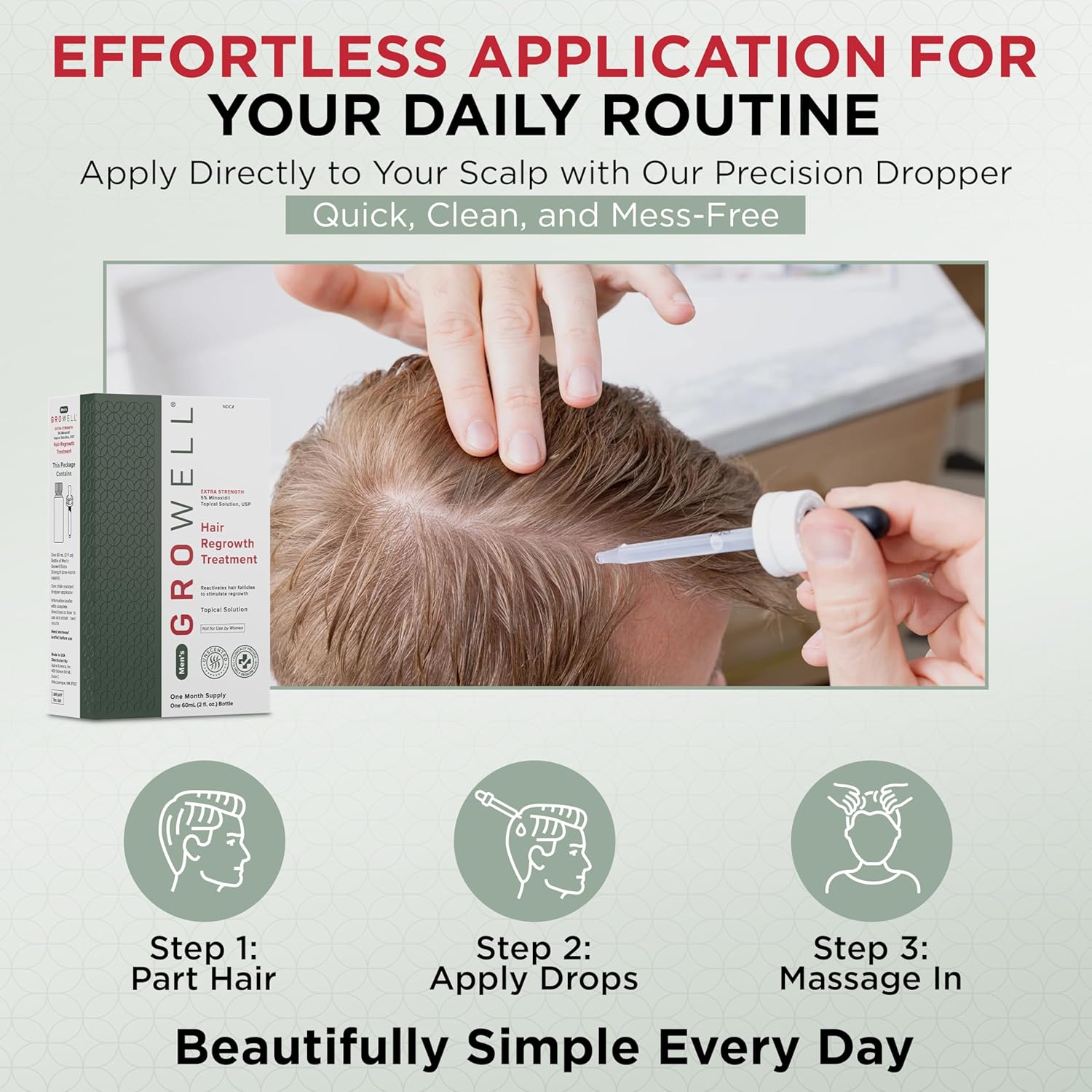 GroWell Hair Regrowth Topical for Men - Clinically-proven to reverse hair thinning and loss – Extra-strength 5% Minoxidil Formula – Stimulates new growth – scalp focused application