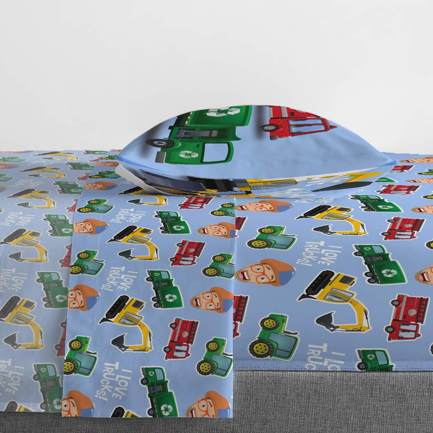 Jay Franco Blippi Machine Fun 4 Piece Twin Bed Set - Includes Comforter & Sheet Set Bedding Features - Super Soft Fade Resistant Microfiber (Official Blippi Product)