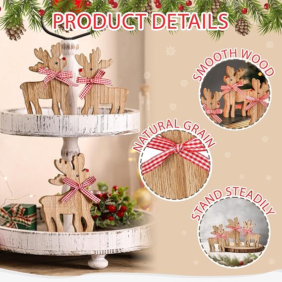 Reindeer Christmas Decor Wooden Deer Table Decoration 3 Pcs Tiered Tray Decor Wood Coffee Tabletop Block Sign Rustic Farmhouse Centerpieces Christmas Xmas Winter For Home Office Shelf Desk Mantel