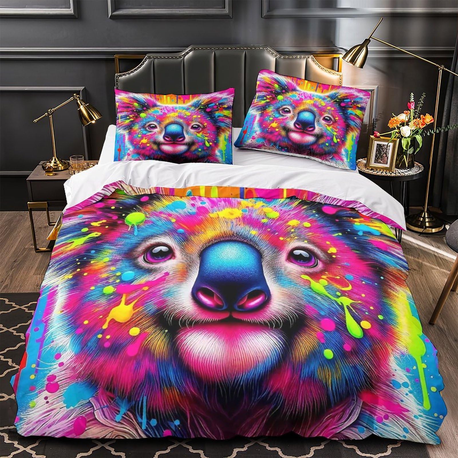 Housse de couette Koala 3D microfibre douce lit simple 140x200cm