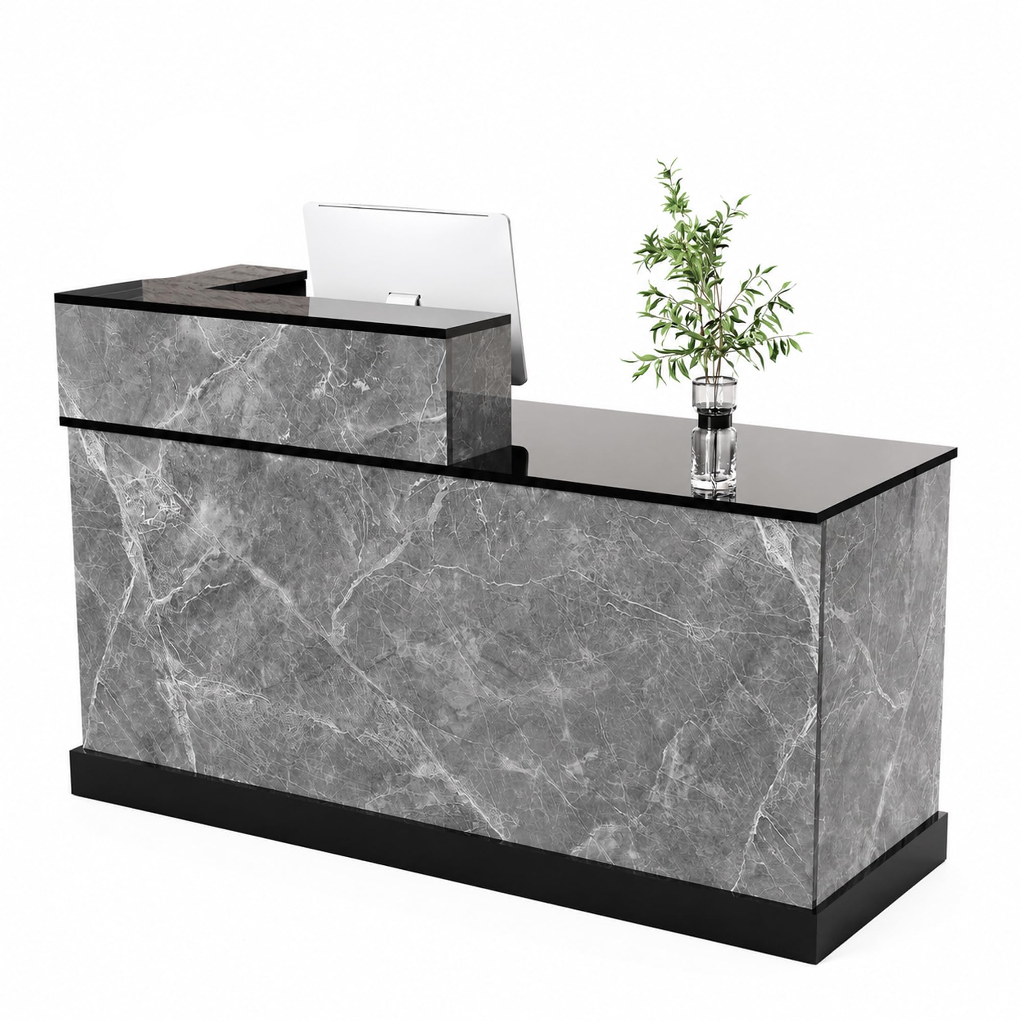 JSLJDM Empfangstheke 160 cm mit Stauraum, Moderne Theke in Marmoroptik, Empfangstresen für Büro, Praxis, Salon und Geschäft Left