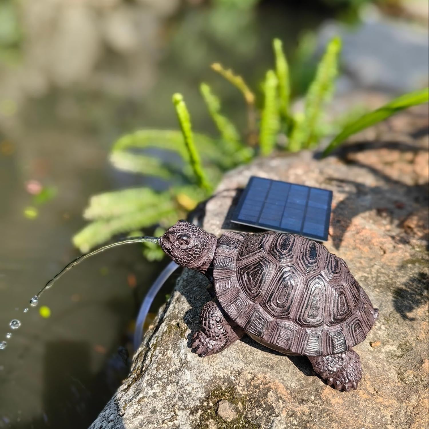 Brown Resin Spitter Statue with Solar Water Fountain,Solar Powered Garden Turtle Water Fountain,Garden Decorative Pond Feature