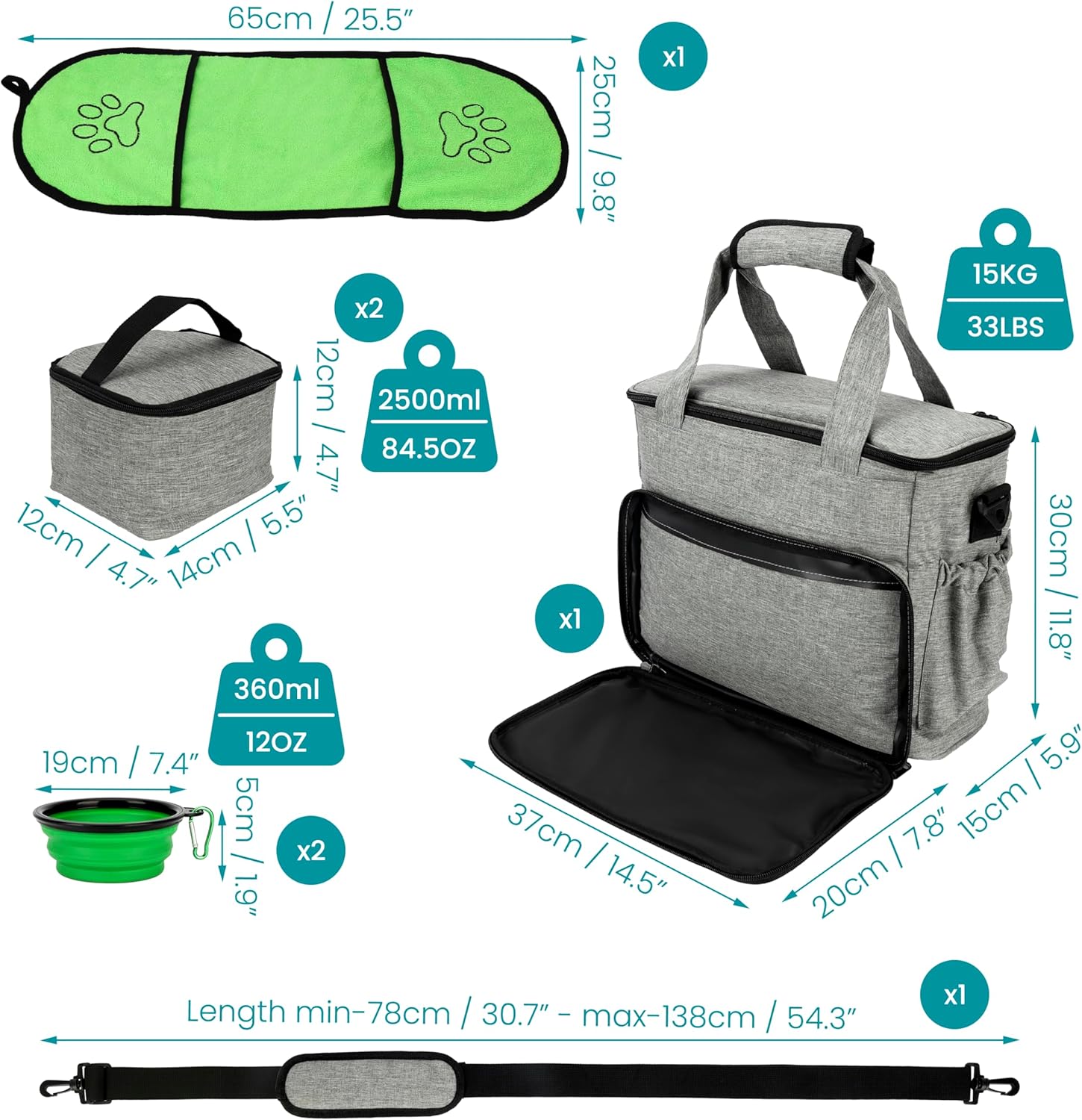BELLE VOUS Dog Travel Bag with Collapsible Food Bowls - Portable Tote Organiser with Multifunction Pockets - Pet Food Container Weekend Travel Bag Set 3 81dr4oo95XL. AC SL1500