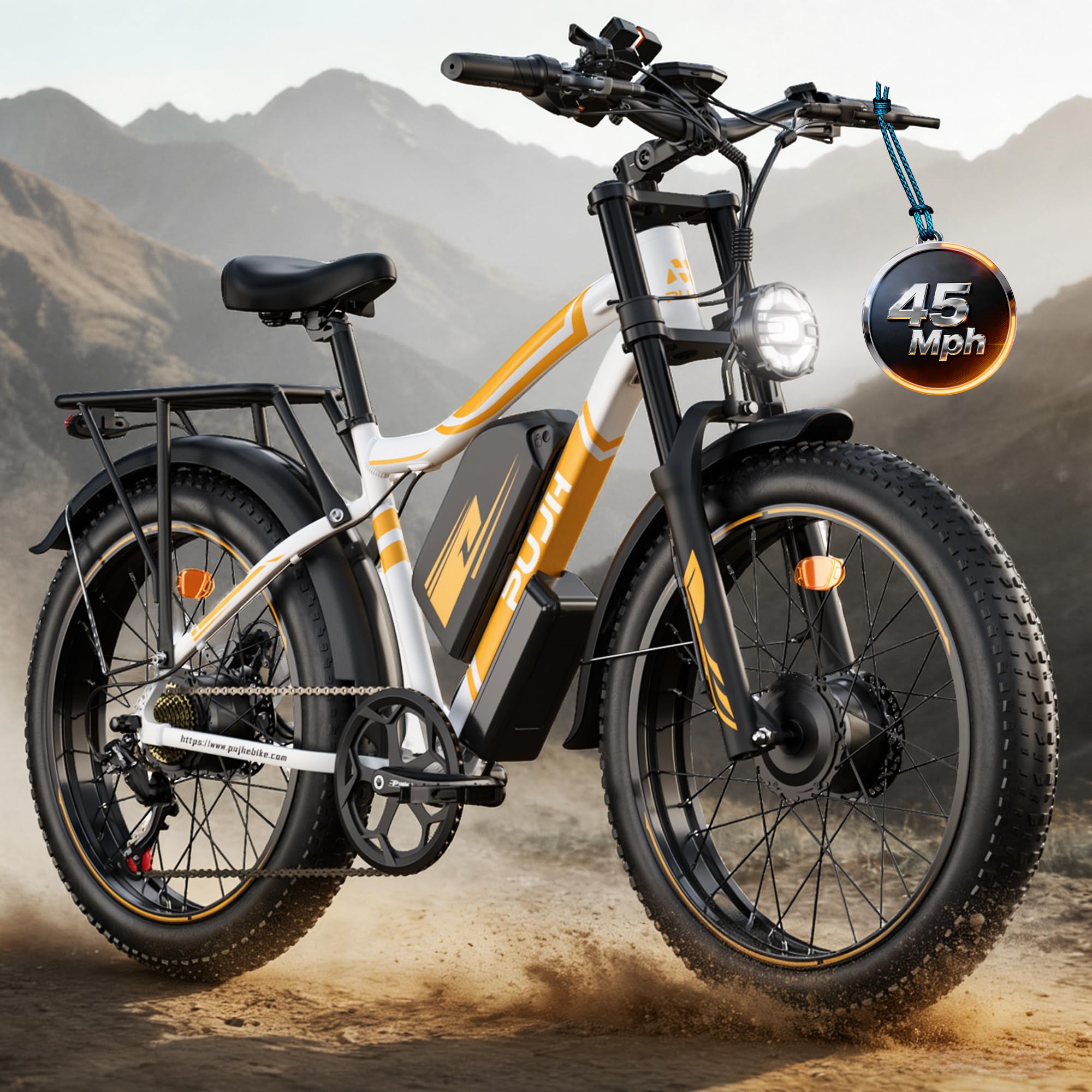 6000W Dual Motor Electric Bike for Adults,Max 45MPH Up to 100 Miles Range,60V 20Ah Removable Battery with 24/26" Fat Tire Ebike for Men Women,Full Suspension E-Bike for All Terrain PU2