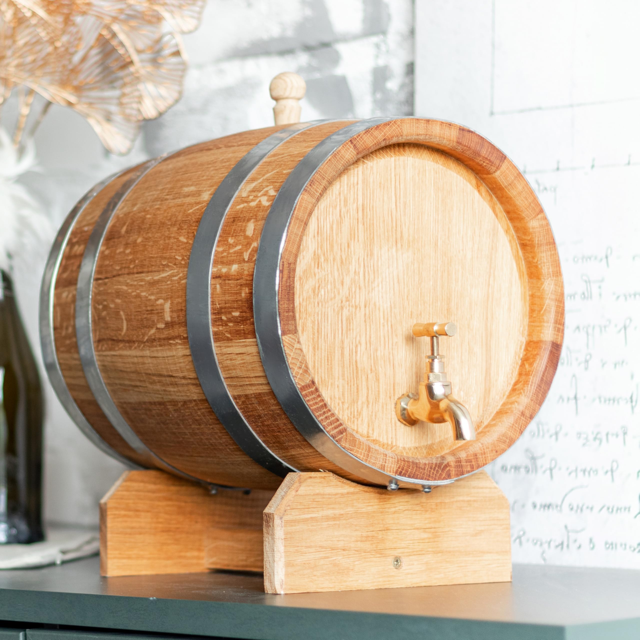 Botte in Legno 10L - Botte per Vino in Rovere - Botte Legno per Alcol - Barile Legno con Dosatore in Legno - Botti in Legno 10 Litri per Whisky - Ideale per Degustazioni o Come Regalo