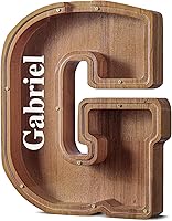 Vista 16 de SummiDate Alcancía de madera de letra para niños y niñas, Alfabeto, regalo de cumpleaños para niños (W)