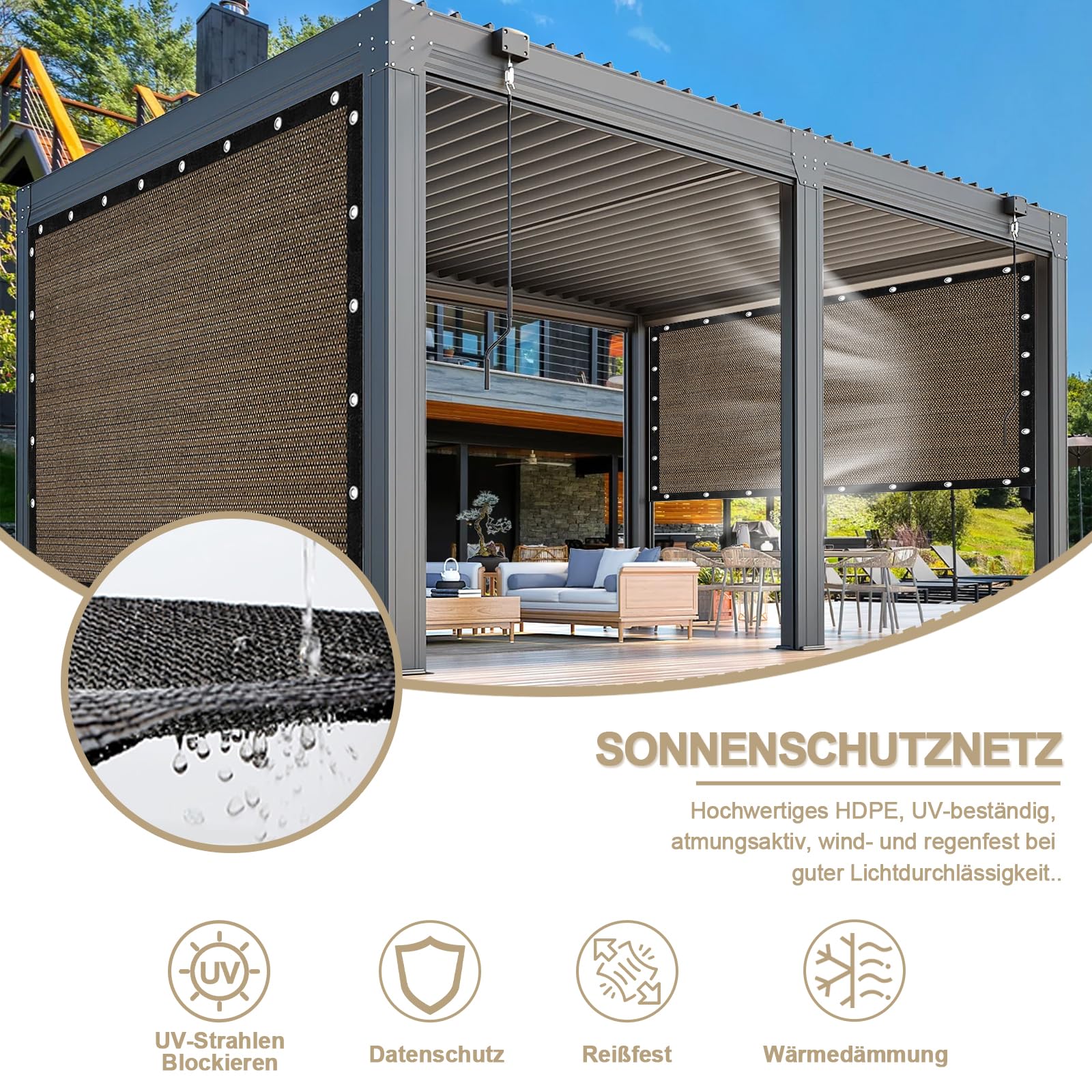 sonnensegel wintergarten außen nach maß,Wintergarten Sonnenschutz,Balkon Sonnenschutz Ohne Bohren Mit Ösen,für Außenbereich,Garten,1.8x3.8m, Sandfarben Color:Black Myopia -5 hängematte • Bilder & Farbe_Grün