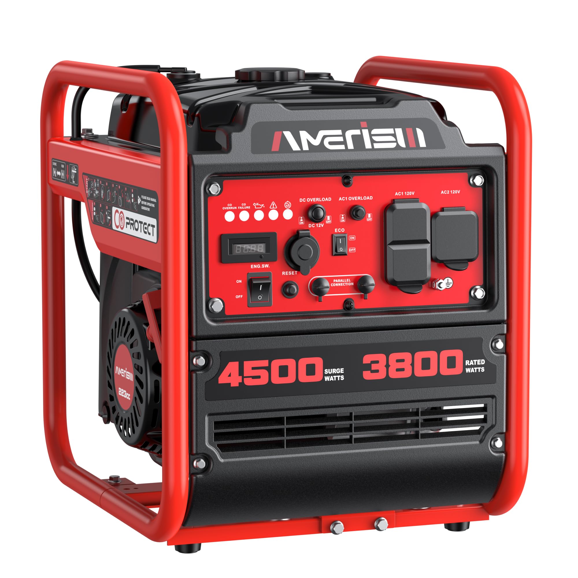 AMERISUN Tragbarer Wechselrichter-Generator, 2500 W, gasbetrieben, lange Laufzeit, Gasgenerator für Camping, Heckklappe, Notfallgebrauch, EPA-konform, Version 2024