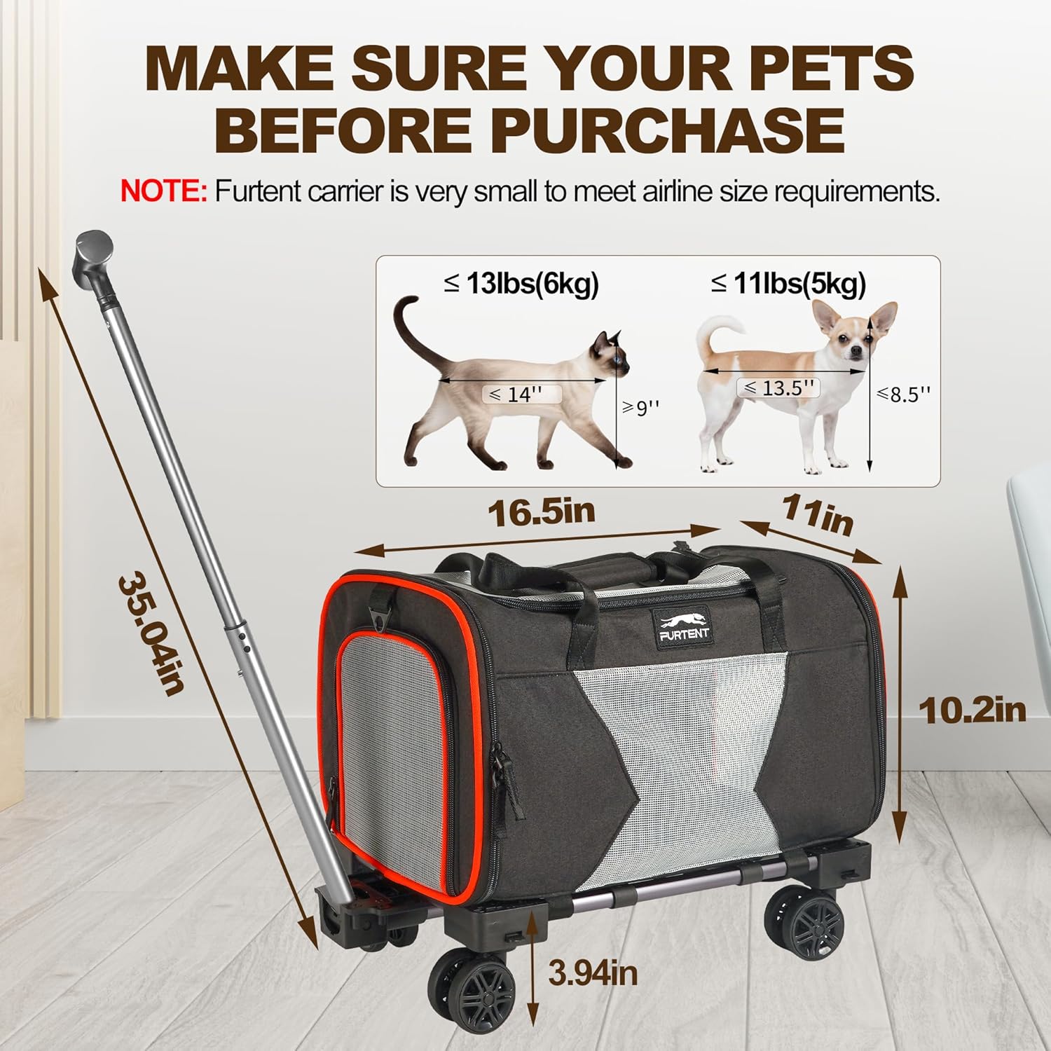 Fly in Comfort: The Ultimate Rolling Pet Carrier for Cats and Puppies!