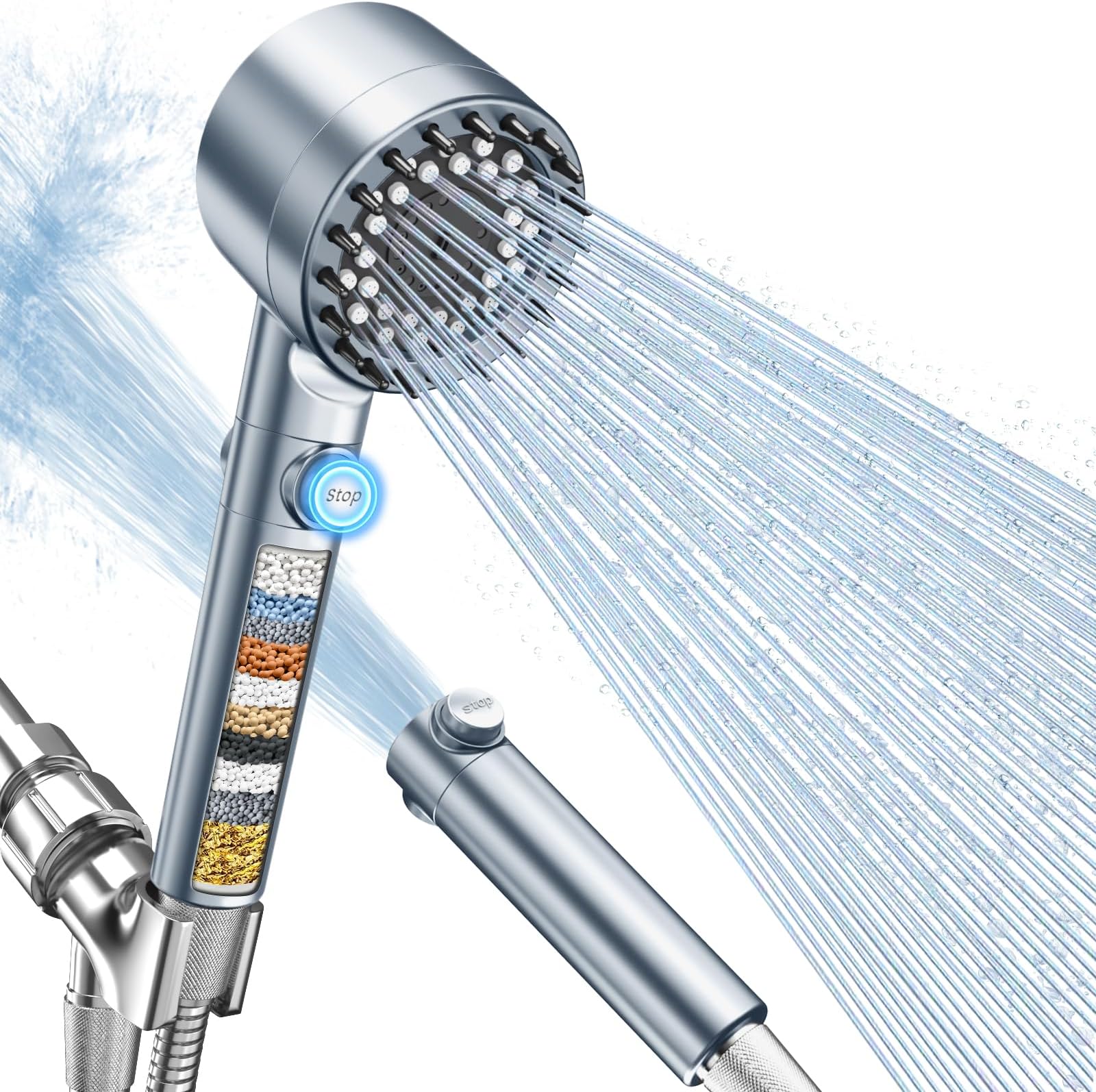 Filtered Shower Head with Handheld, High Pressure 4 Spray Showerhead with Filters & Upgraded Anti-clog Nozzles for Hard Water -Remove Chlorine, Reduce Dry Itchy Skin -ON/OFF Switch, Blue