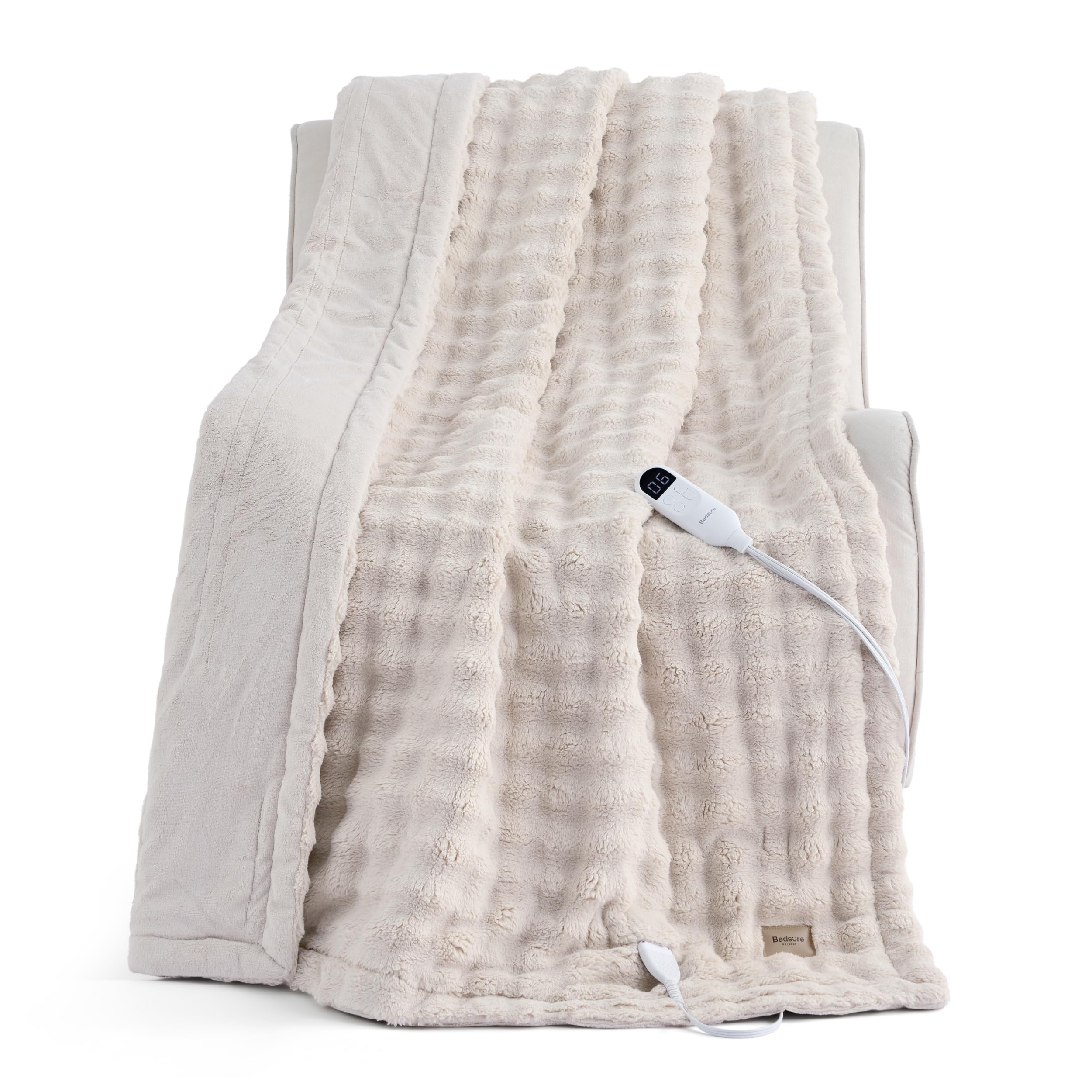 Bedsure Cloud Bubble Heated Blanket Throw XL, Soft Electric Blanket, Beige