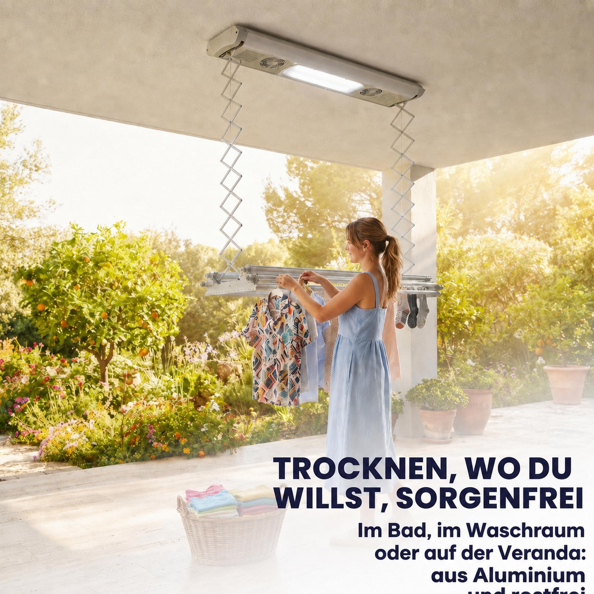 Foxydry Air, elektrischer, Ferngesteuerter, deckenwäschetrockner, 160 cm | platzsparend, aus aluminium, motorisiert, ausziehbar, geeignet für bettwäsche, trägt 35 kg, grau