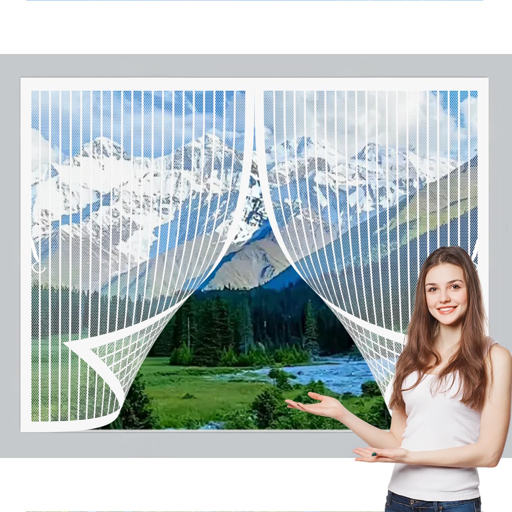 Rideau anti-moustique magnétique 142 x 124 cm pour porte en maille fine