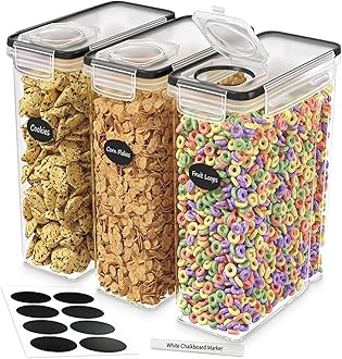 Cereal Containers Storage 3 Pack 135 fl. oz Cereal Dispenser Countertop, Airtight Food Storage Containers for Pantry Organization and Storage, Bpa-free Cereal Storage Container with Marker & Labels